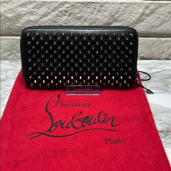Christian Louboutin Panettone Spikes, Long Wallet Black with Silver Spikes VGUC - Picture 2 of 16